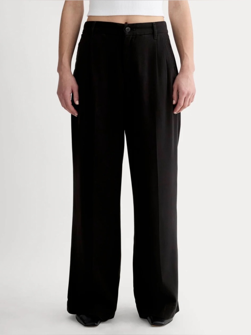 New Everlane THE TROUSER IN BUTTERSOFT Black Wide Leg Pants Size 6